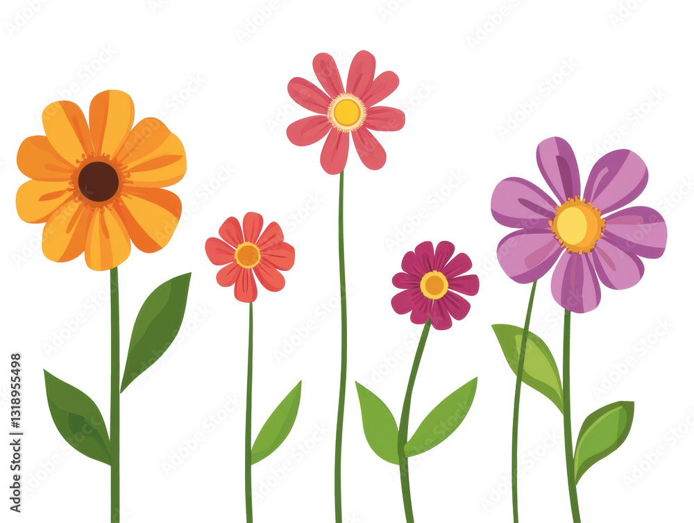 Vibrant flowers in colorful designs against a simple background