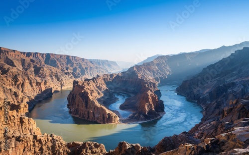 Yangtze River, High desert river bend panorama