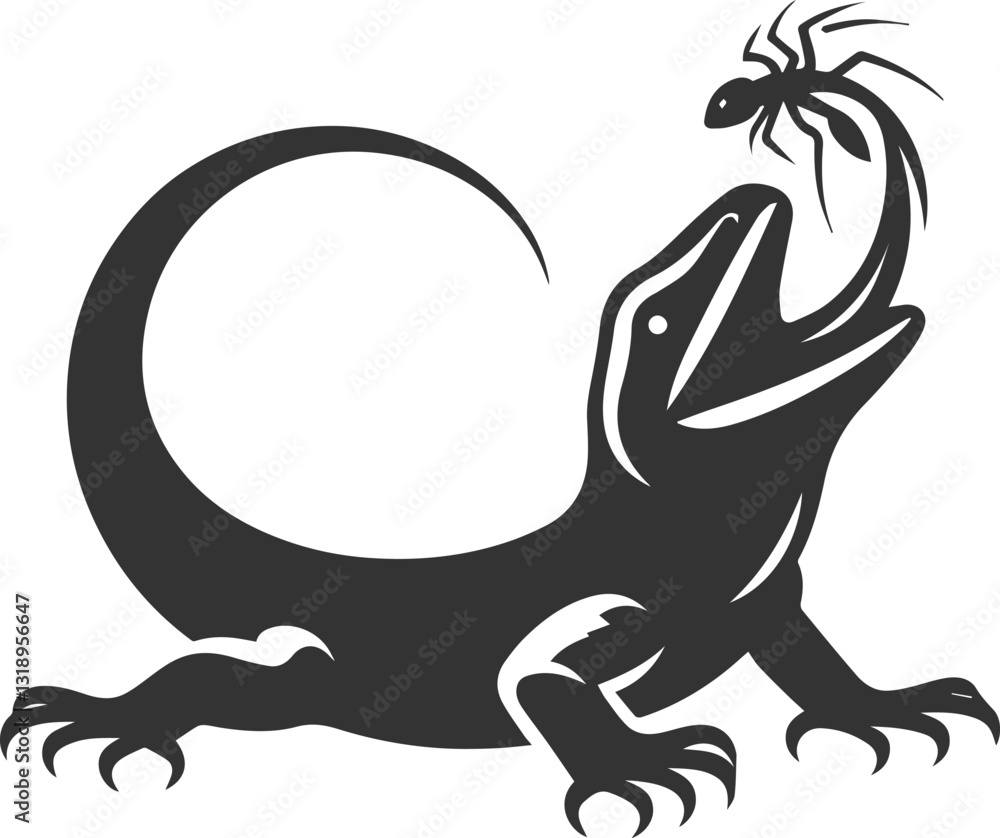 Obraz premium Lizard with its tongue extended and catching prey animal vector
