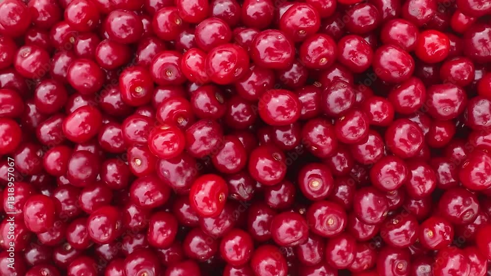 camera spirals down and films ripe large cherries on a white background camera spirals down and films ripe large cherries on a white background