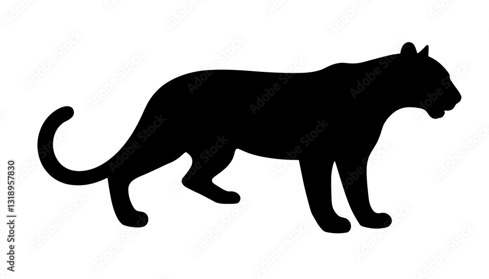 Obraz premium Silhouette of a walking panther against a plain background