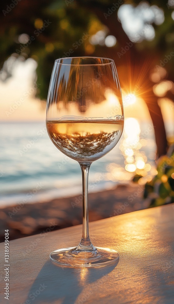 Obraz premium white wine in a chilled glass at a bar on the beach