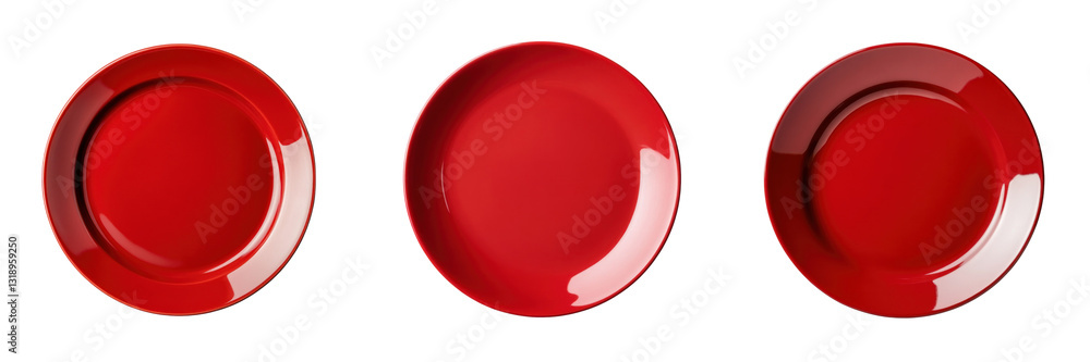 Red plates isolated on transparency background, glossy finish, set of three Red plates isolated on transparency background, glossy finish, set of three