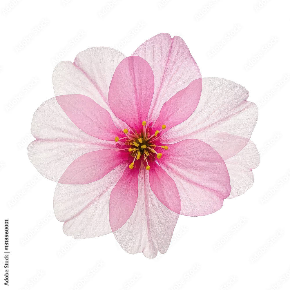 A Delicate Pink Cherry Blossom, A Symbol Of Springs Gentle Arrival, Showcasing Its Translucent Petals Against A Pure White Backdrop Isolated on Transparent Background A Delicate Pink Cherry Blossom, A Symbol Of Springs Gentle Arrival, Showcasing Its Translucent Petals Against A Pure White Backdrop Isolated on Transparent Background
