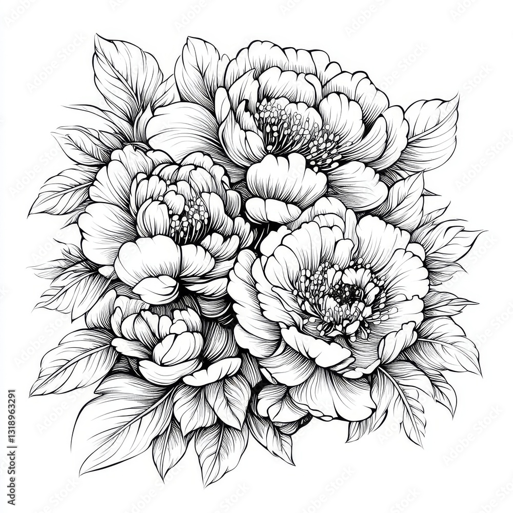 Fototapeta premium Intricate Black and White Floral Bouquet