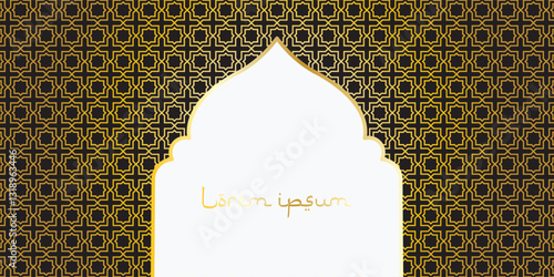 Ramadan kareem or eid al fitr, background with golden arch, with golden arabic pattern, background for holy month of muslim community Ramadan Kareem