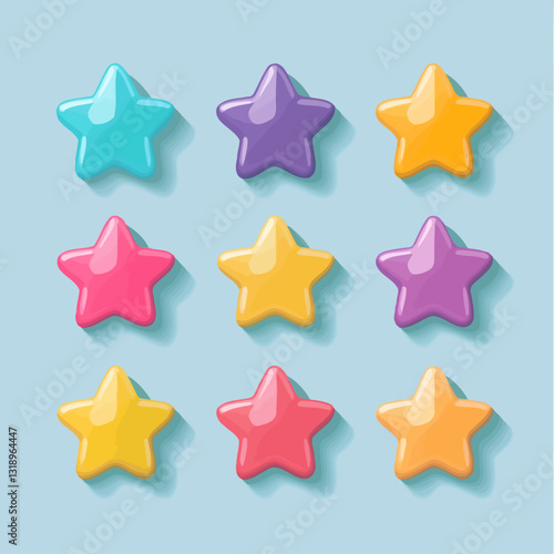 Colorful Star Candies on Blue Background - Playful Design Element