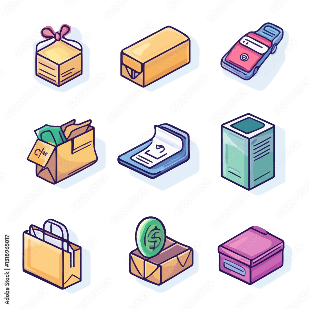 Isometric vector illustration of various commerce and finance concepts Isometric vector illustration of various commerce and finance concepts