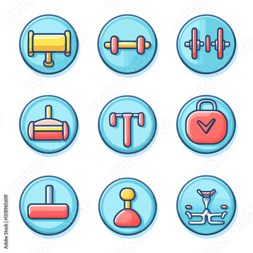 Fitness icons showcasing workout equipment for a healthy lifestyle app