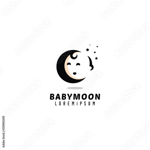simple baby moon logo design illustration, cute baby sand moon logo concept,  abstract baby moon logo
