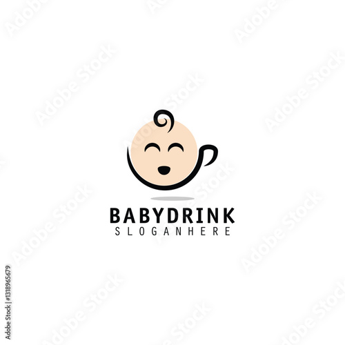 minimalist glass cup wit baby logo design, baby drink logo concept, icon template
