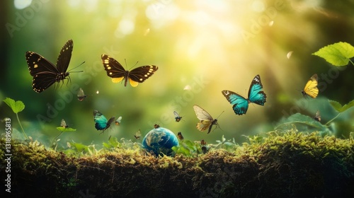 Wallpaper Mural Diverse insect silhouettes emerging from glowing earth core, symbolizing evolution and life's origins.
 Torontodigital.ca