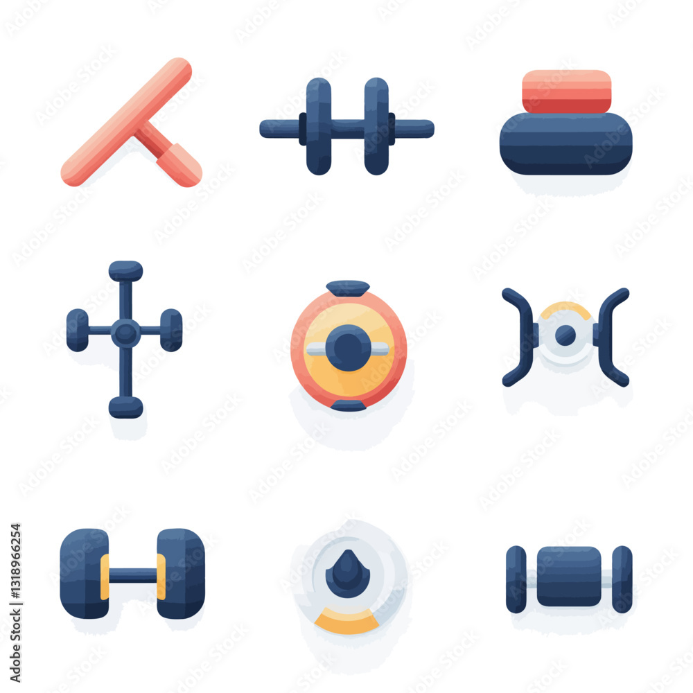 Set of gym equipment icons for exercise and fitness training graphic Set of gym equipment icons for exercise and fitness training graphic