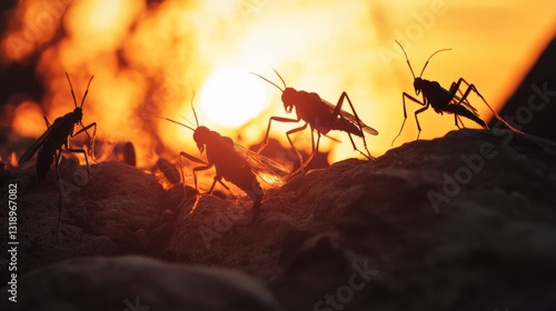 Wallpaper Mural Diverse insect silhouettes emerging from glowing earth core, symbolizing evolution and life's origins.
 Torontodigital.ca