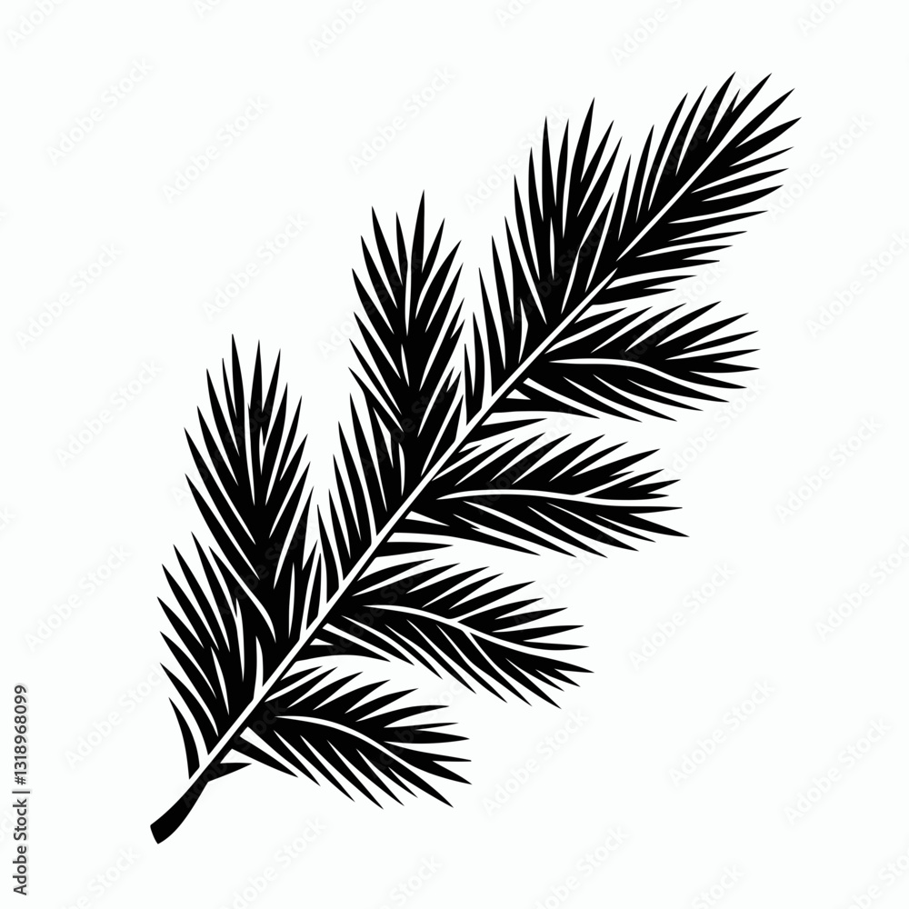 Pine Tree Needle silhouette in black on a white background Pine Tree Needle silhouette in black on a white background