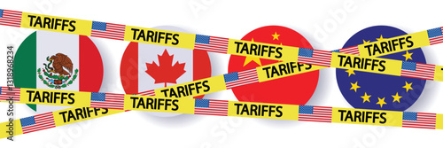 American import taxation. trade war policy .US government tariffs for europe, canada, mexico and china
