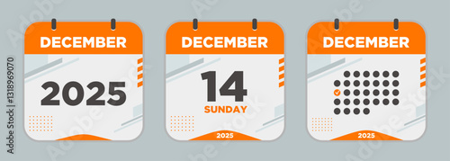 Modern Calendar icon. December. 2025 14 day. The concept of waiting for an important date. Day calendar with date December 14. Cheklist day calendar. Vector illustration.