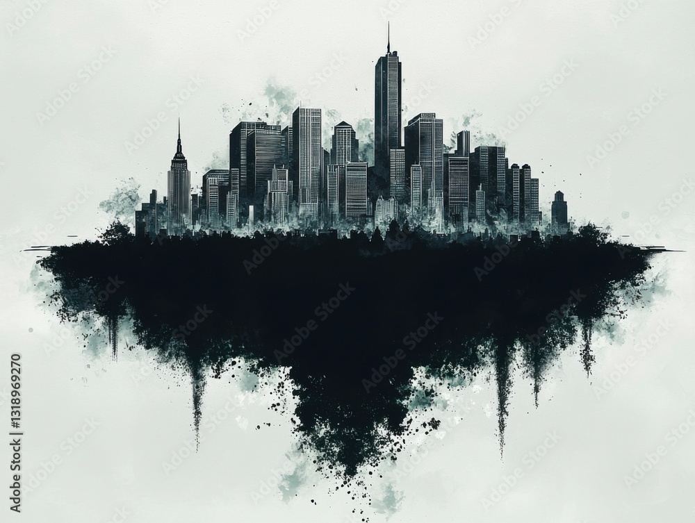 Obraz premium Elegant city skyline presented in black and white against a dramatic sky background