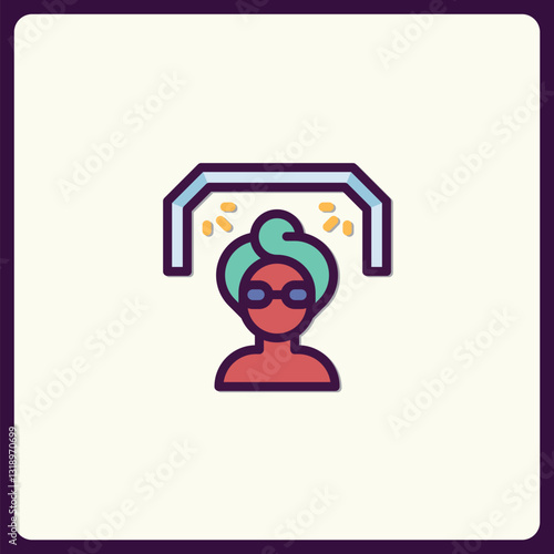 Stylized icon illustration of a woman with a towel in a tanning bed