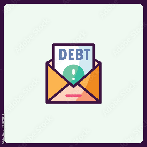 Overdue bill notification icon, envelope with debt notice and reminder