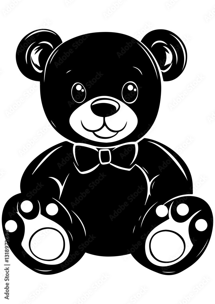 Fototapeta premium Teddy Bear with bow illustration, Cute vector animal toy, Gift idea, printable, engrave laser, digital prints