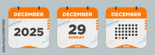 Modern Calendar icon. December. 2025 29 day. The concept of waiting for an important date. Day calendar with date December 29. Cheklist day calendar. Vector illustration.