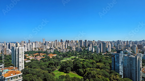 Aerial view of são paulo skyline overlooking ibirapuera park on a clear day