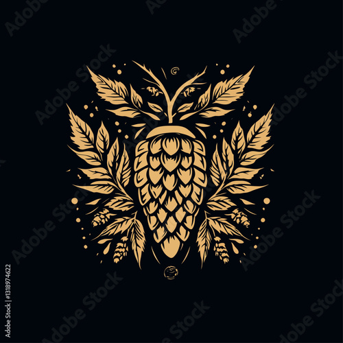 Elegant Hop Flower Vector Illustration on Black Background Design