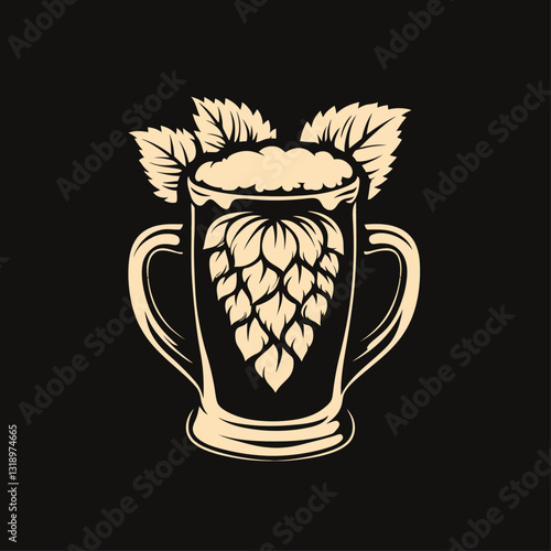 Beer vector illustration, beer mug with hop, craft beer icon, bar menu