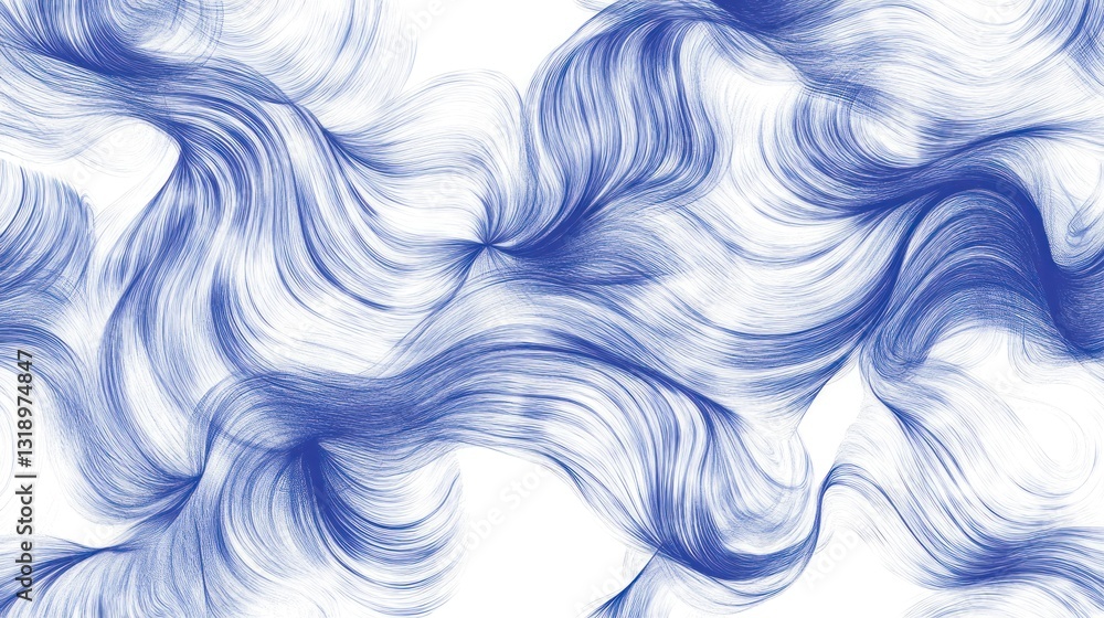 Abstract blue wave pattern, swirling design, white background, graphic design Abstract blue wave pattern, swirling design, white background, graphic design
