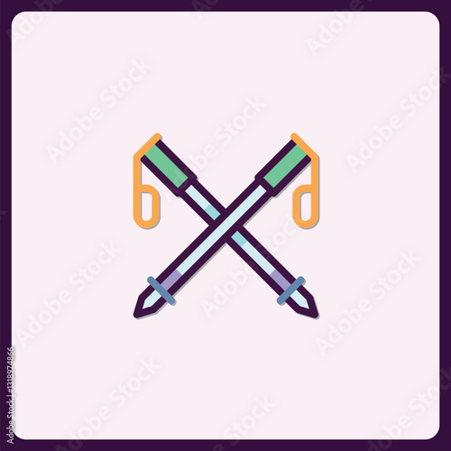 Minimalistic trekking poles symbol, adventure equipment icon illustration