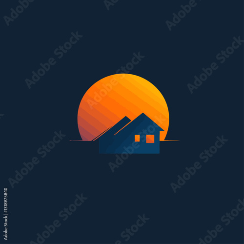 House silhouette over sunset gradient, real estate logo or mortgage icon