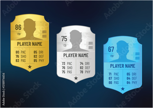 Different levels player cards, editable vector