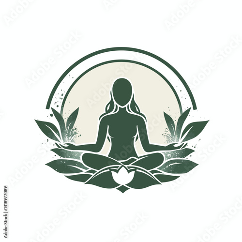 Wallpaper Mural Silhouette of woman in lotus position meditating with green plant accents Torontodigital.ca