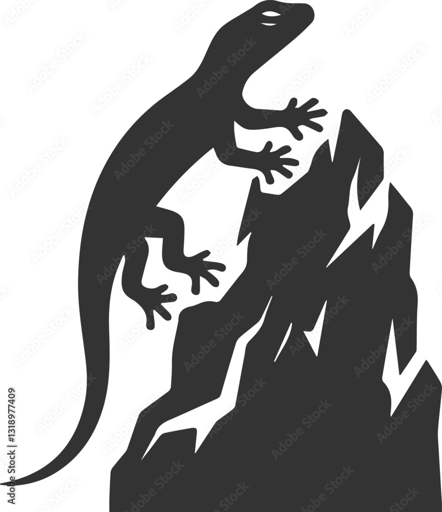 Fototapeta premium Lizard climbing a rough rock face animal vector