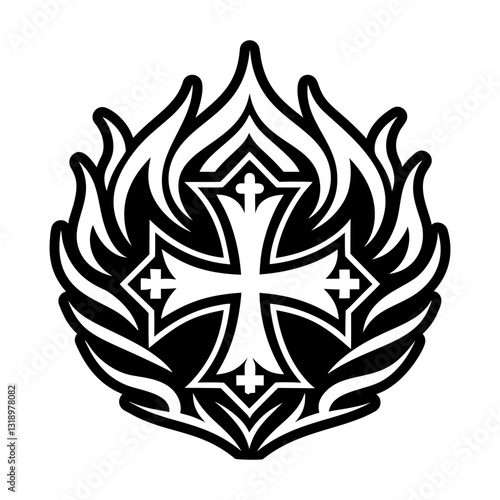 Burning cross symbol icon in solid style