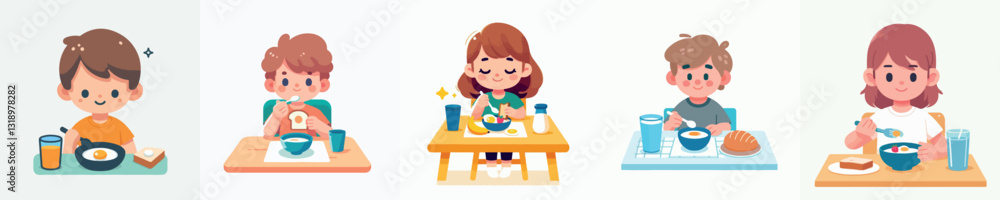 Breakfast child vector image with flat design style Breakfast child vector image with flat design style