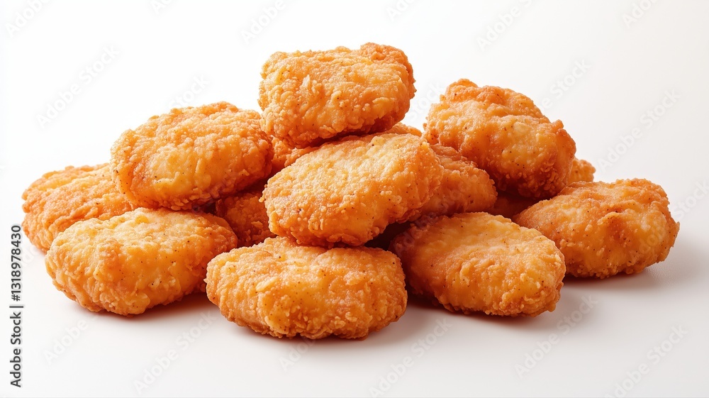 pile of fried chicken nuggets on white background pile of fried chicken nuggets on white background