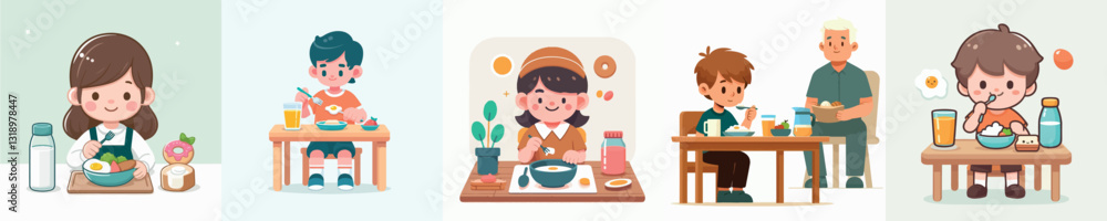 Breakfast child vector image with flat design style Breakfast child vector image with flat design style