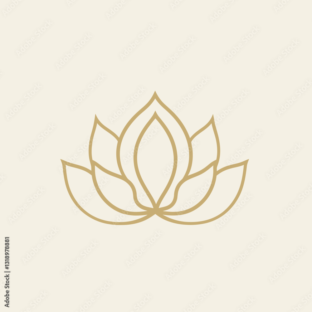Golden Lotus Flower Outline on Cream Background for Spa and Meditation Golden Lotus Flower Outline on Cream Background for Spa and Meditation