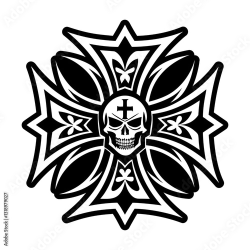 A glyph style icon of skull tattoo symbol