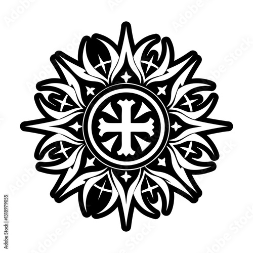 A glyph style icon of sunburst symbol