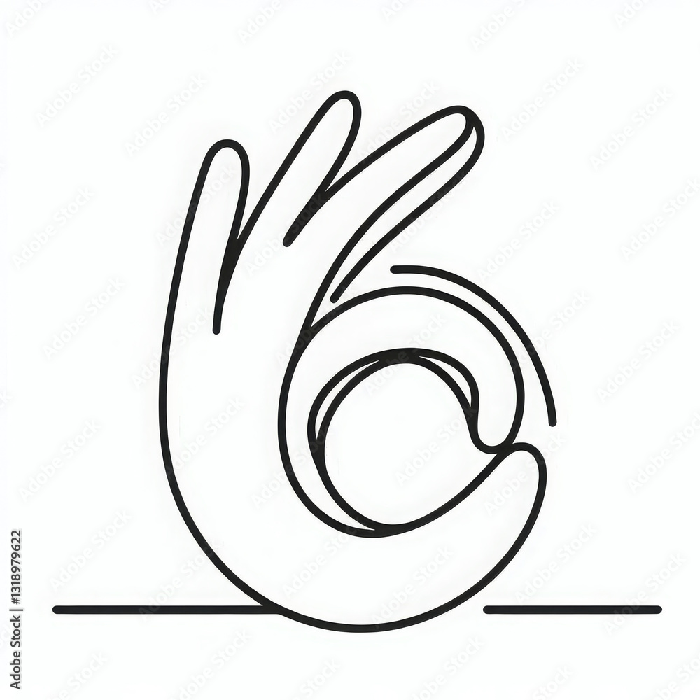 Obraz premium A black and white continuous line sketch of a hand symbolizing approval