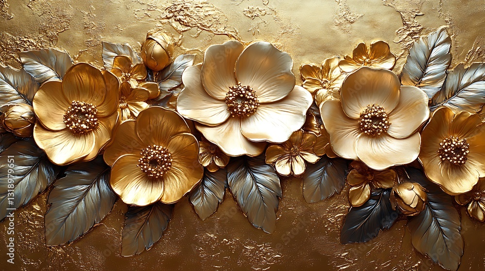 Fototapeta premium Elegant floral textured golden embossed style high resolution hd wallpaper