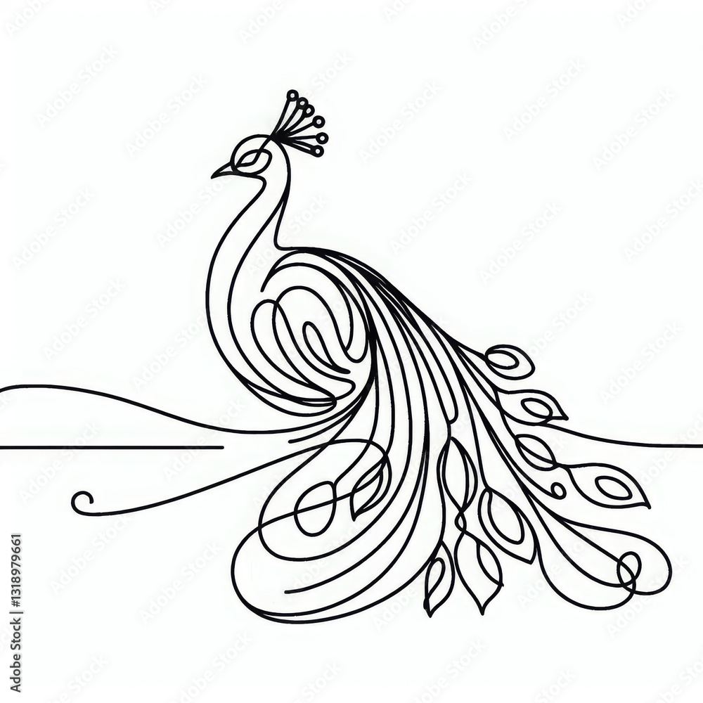 Fototapeta premium A hand-drawn peacock contour design emphasizing elegance and simplicity