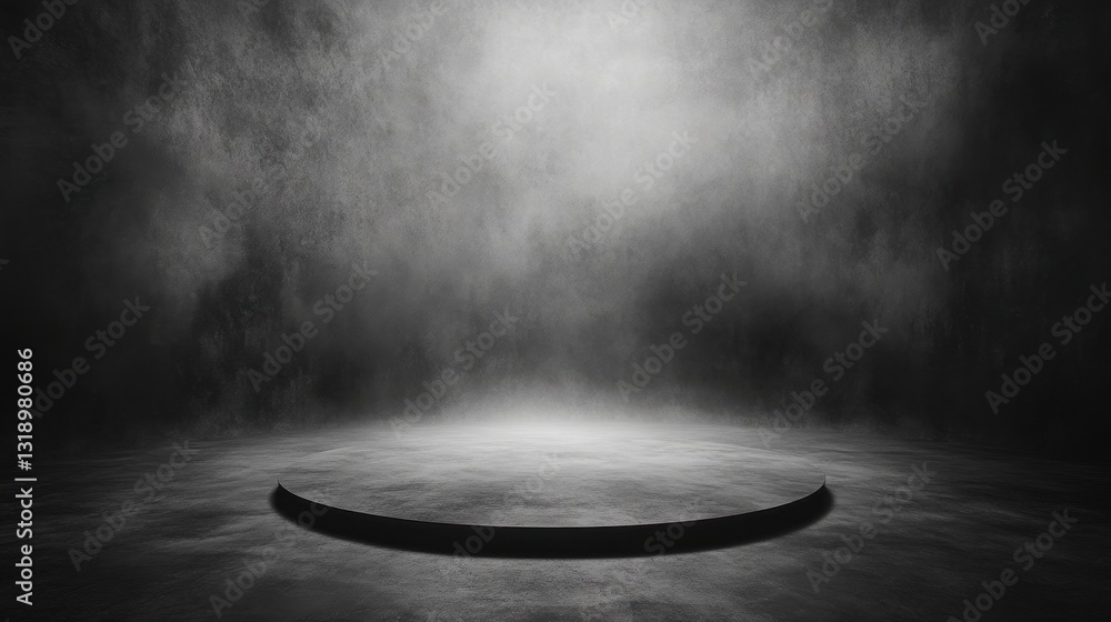 Escena minimalista en blanco y negro con plataforma circular