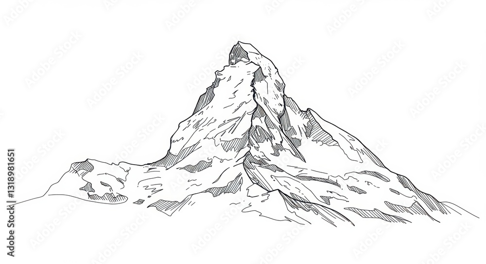 Simplified and Stylized Line Drawing of a Snow-Capped Mountain Peak Simplified and Stylized Line Drawing of a Snow-Capped Mountain Peak