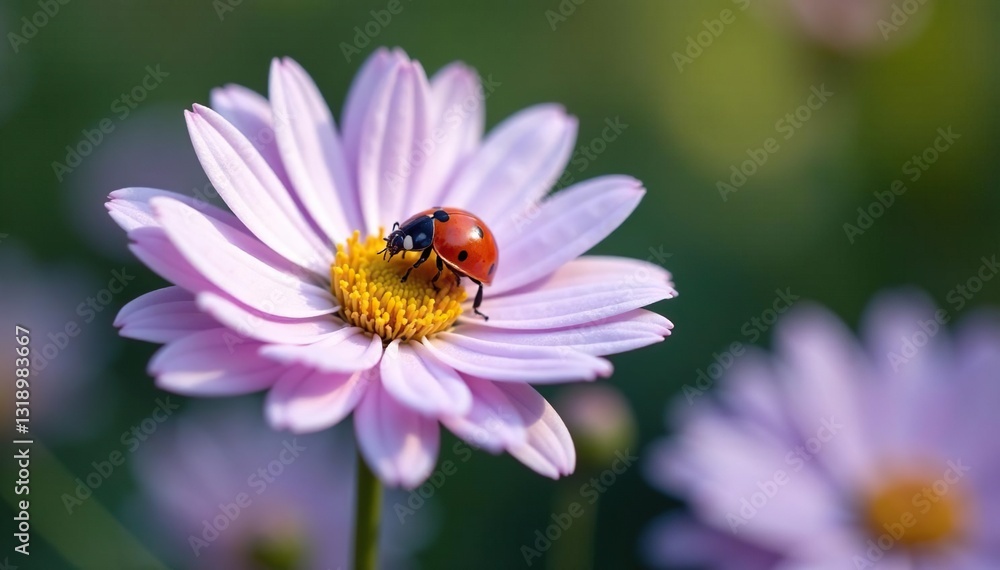 Ladybug lands on delicate white and purple chrysanthemum flowers, blooms, flower, delicate Ladybug lands on delicate white and purple chrysanthemum flowers, blooms, flower, delicate