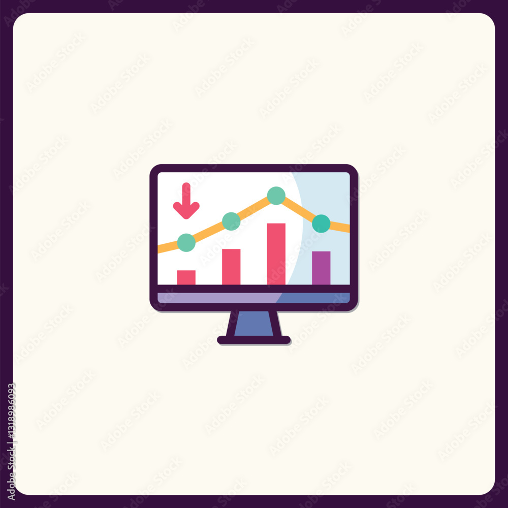 Graphical Decline Displayed on a Monitor Screen Icon with Downward Arrow Graphical Decline Displayed on a Monitor Screen Icon with Downward Arrow