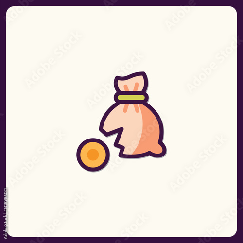 Stylized illustration of a money sack and coin, financial concept symbol